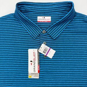 Grand Slam Polo Shirt Men XXL Blue Striped Performance Short Sleeve GSKSF040KO